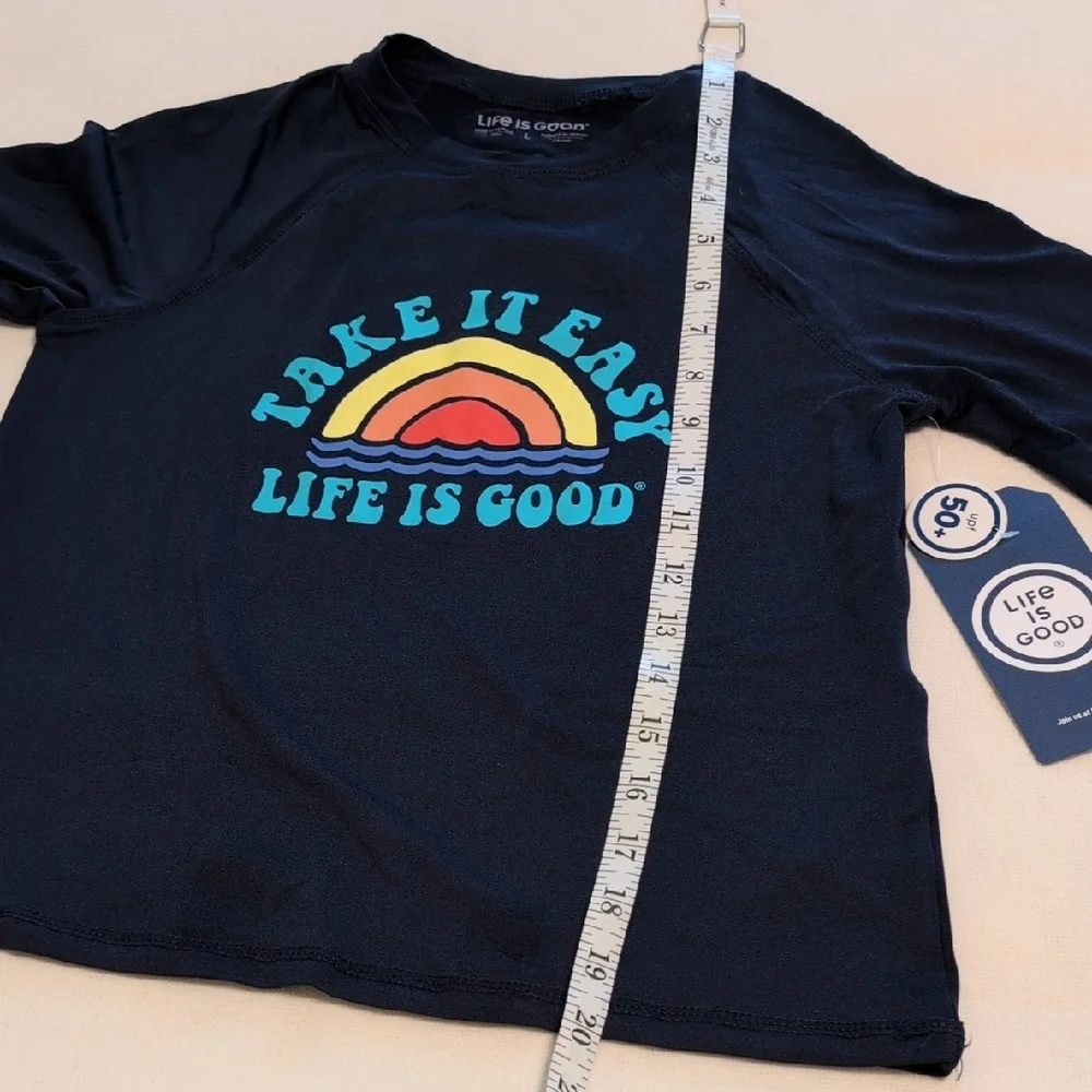 Life Is Good Navy Blue Rashguard Swim Shirt UPF Boys Size Large